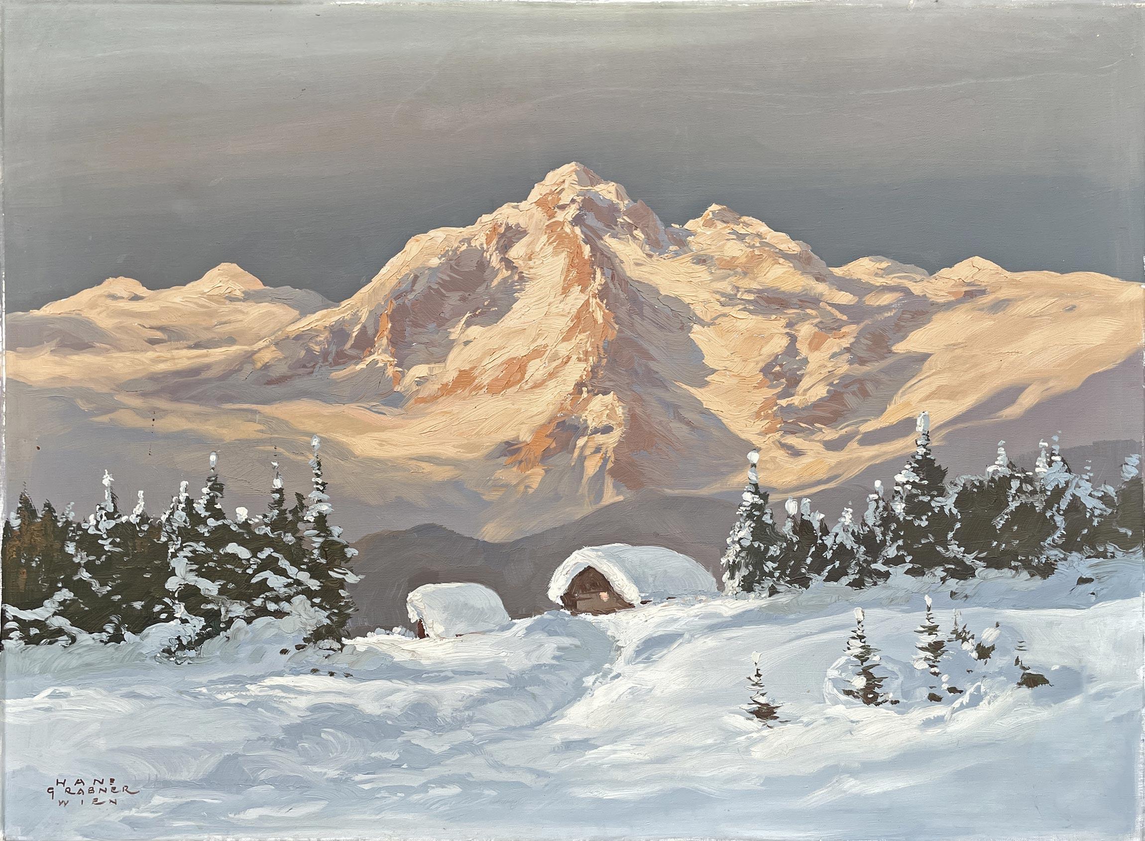 Hans Grabner, Snowy Landscape at Twilight Oil on Canvas 9