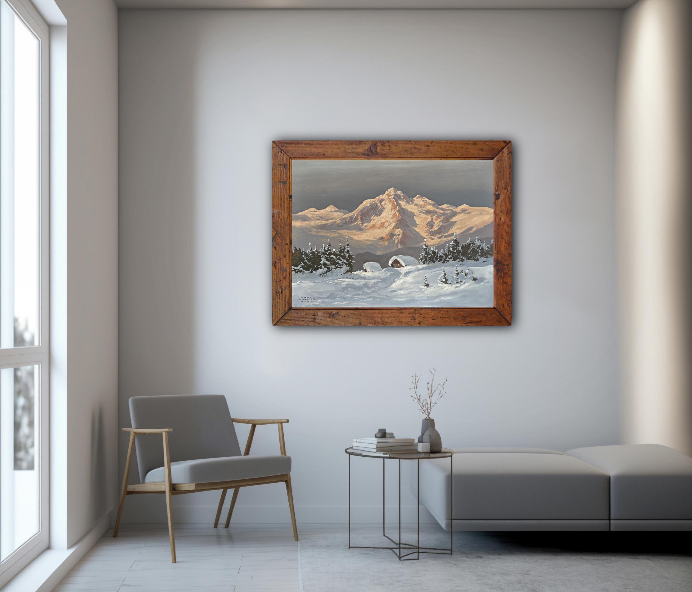 Austrian Hans Grabner, Snowy Landscape at Twilight Oil on Canvas