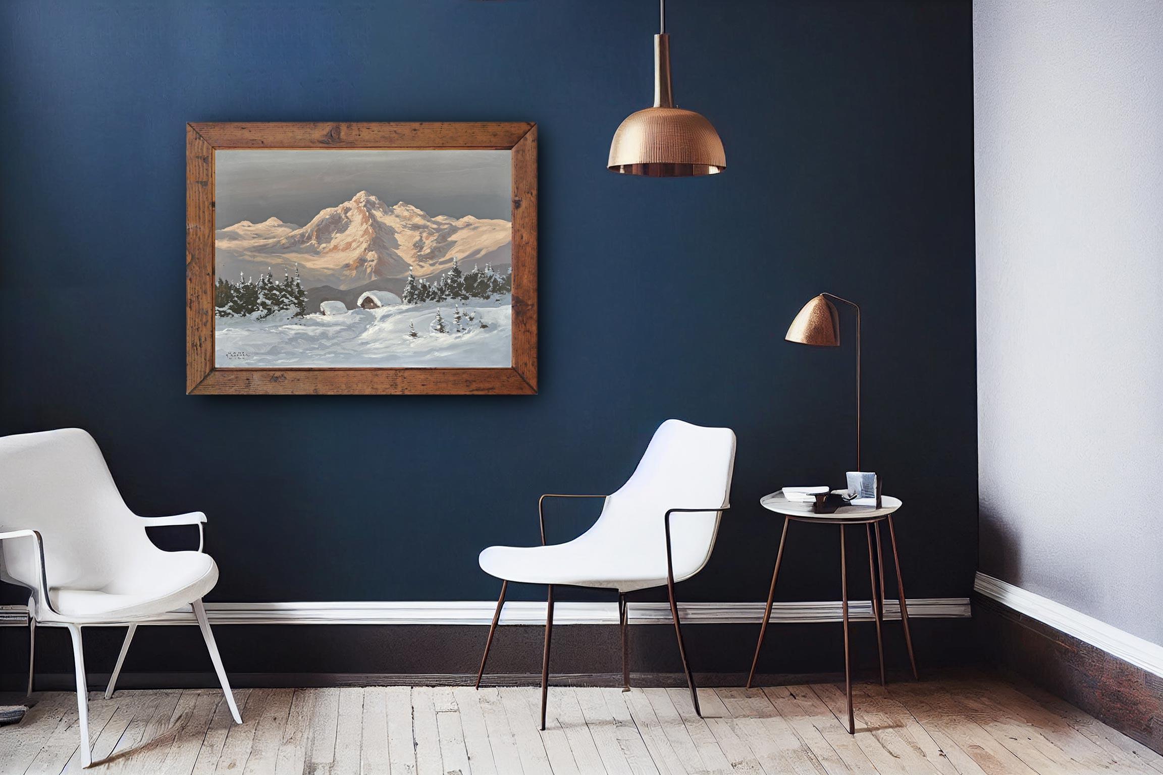 Oiled Hans Grabner, Snowy Landscape at Twilight Oil on Canvas