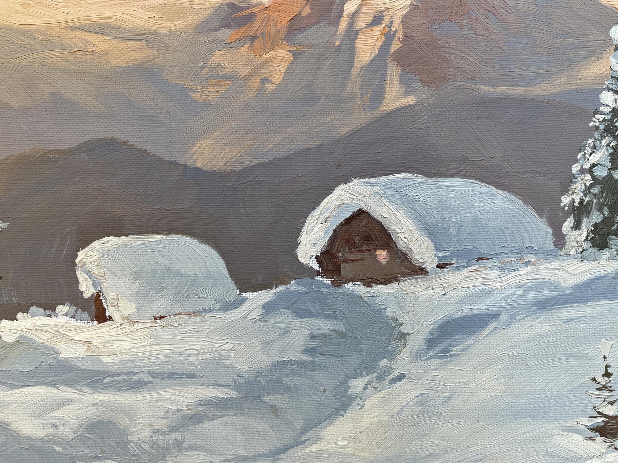 Hans Grabner, Snowy Landscape at Twilight Oil on Canvas 2