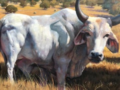 Oil landscape of Costa Rican cattle in old master realist style by Hans Guerin