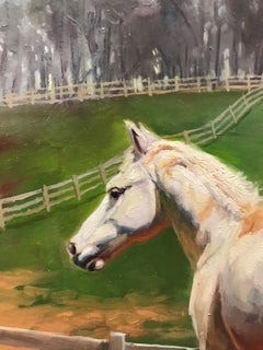 Oil landscape with Horse in old master realist style by Hans Guerin, framed