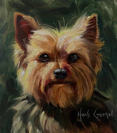 Terrier dog painting with detailed brush strokes in a handsome dramatic frame