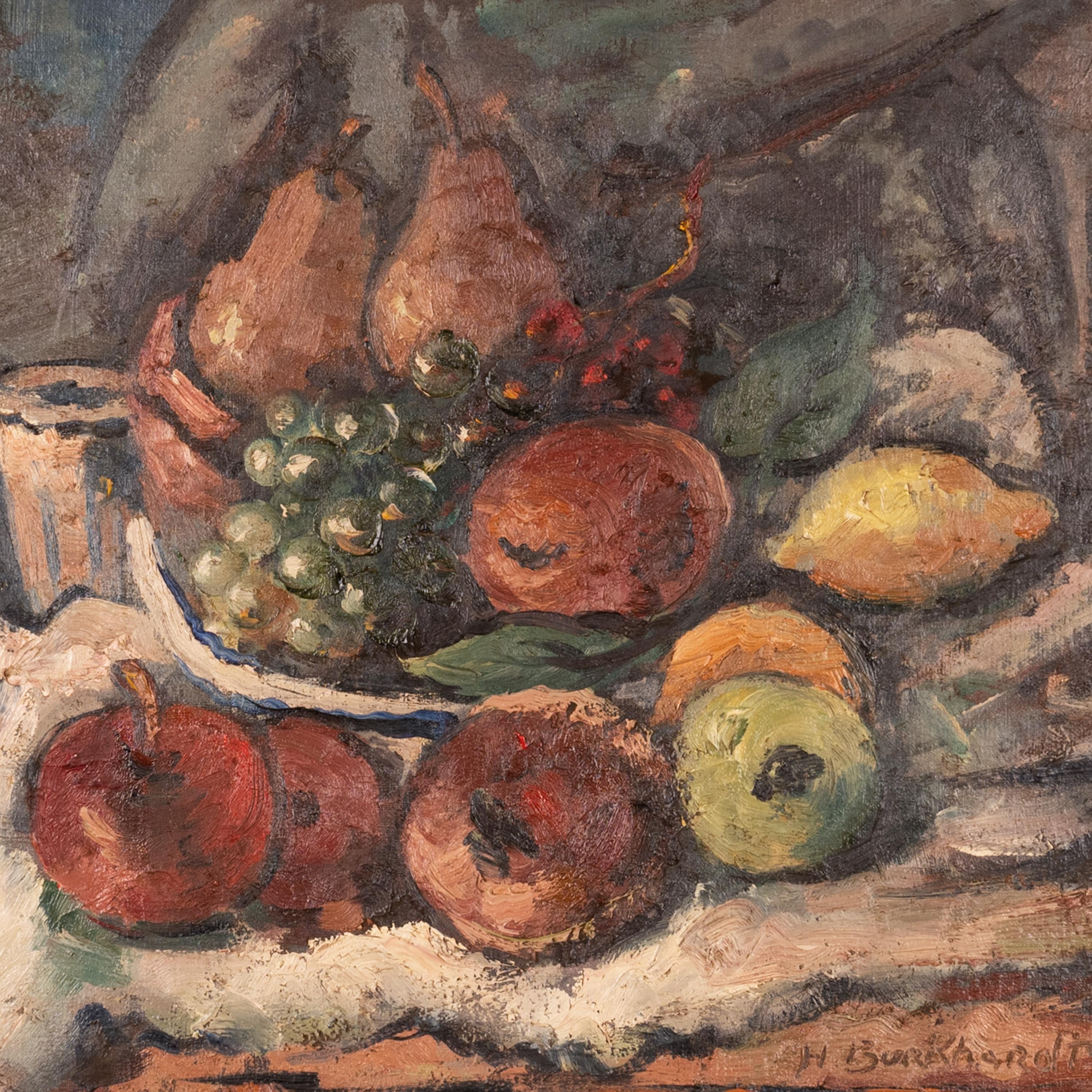 Espressionista astratto americano California Pittura su tela ad olio Natura morta 1937 - Still-Life Painting Marrone di Hans Gustav Burkhardt