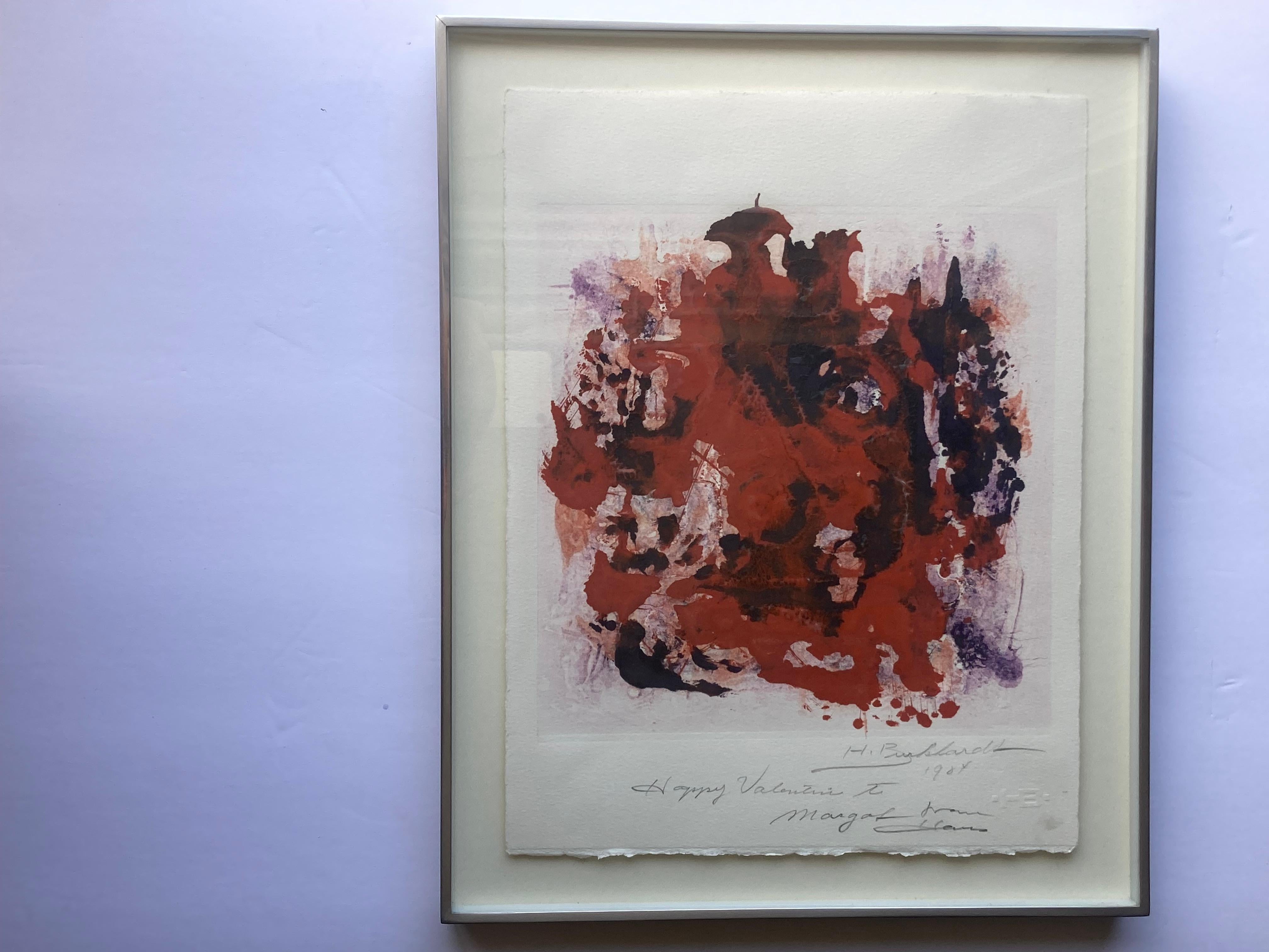 American Hans Gustav Burkhardt Acrylic Abstract Painting on Paper, Pencil Signed For Sale