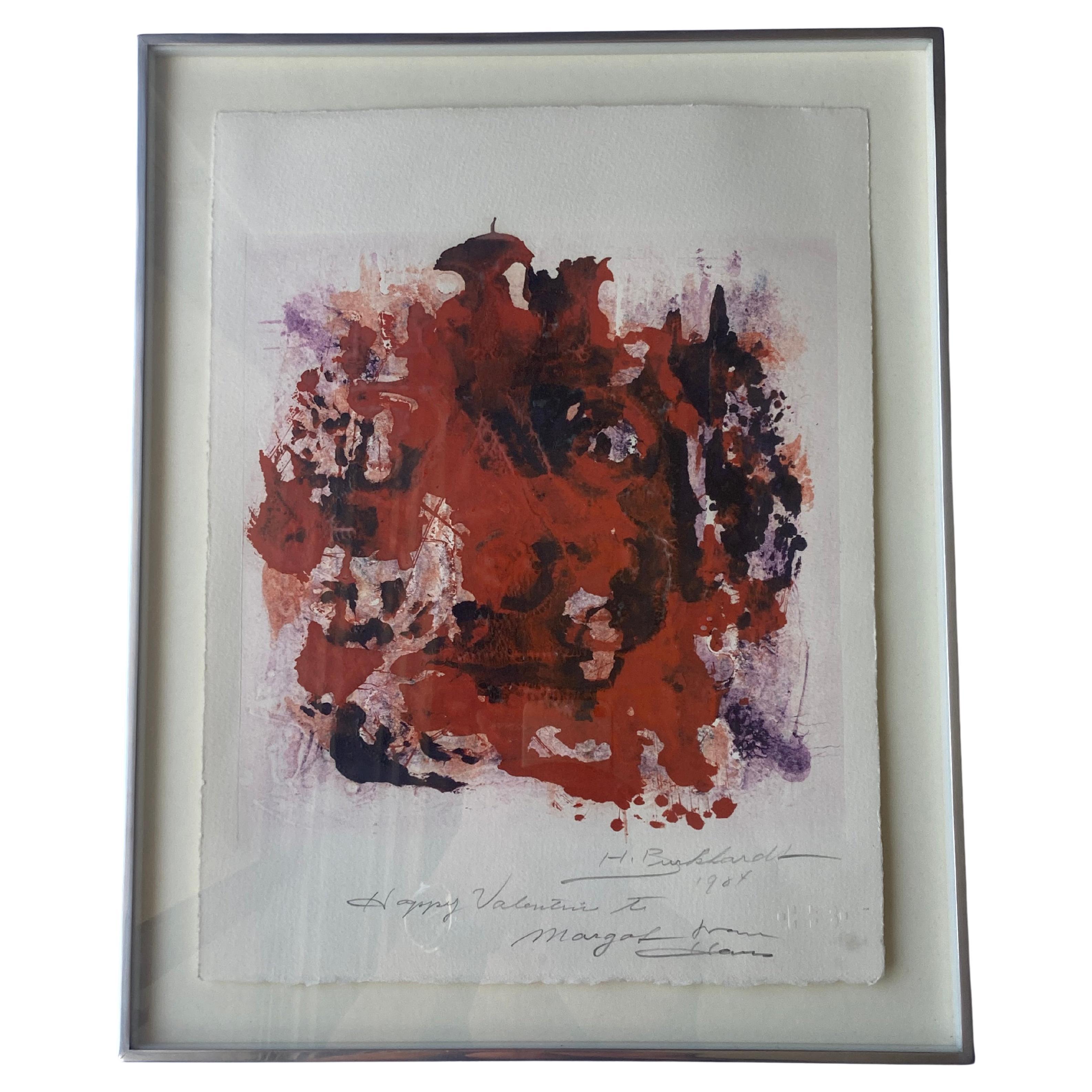 Hans Gustav Burkhardt Acrylic Abstract Painting on Paper, Pencil Signed