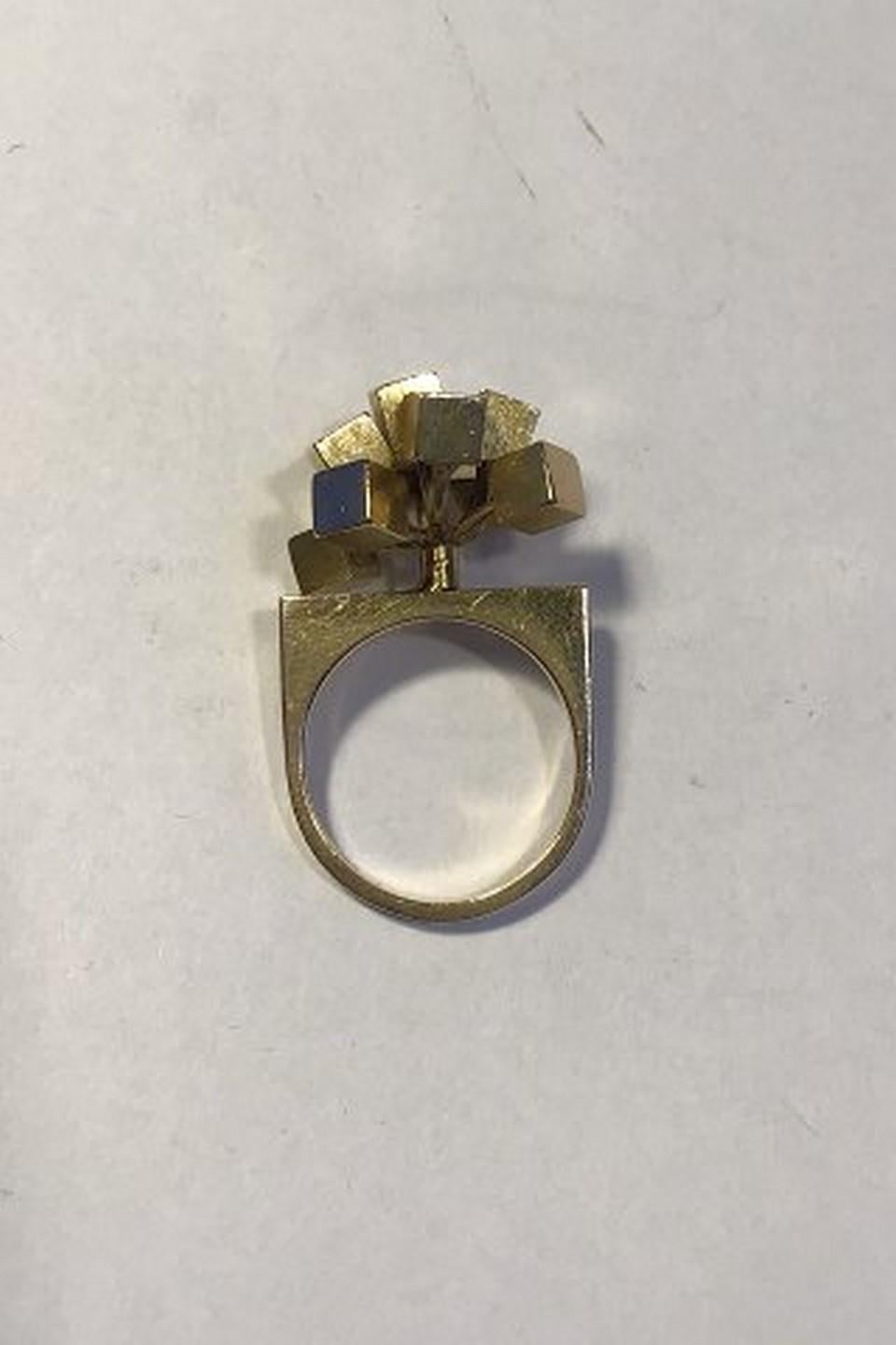 Hans Hansen 14 Ct Gold Ring Modern Ring In Good Condition For Sale In Copenhagen, DK