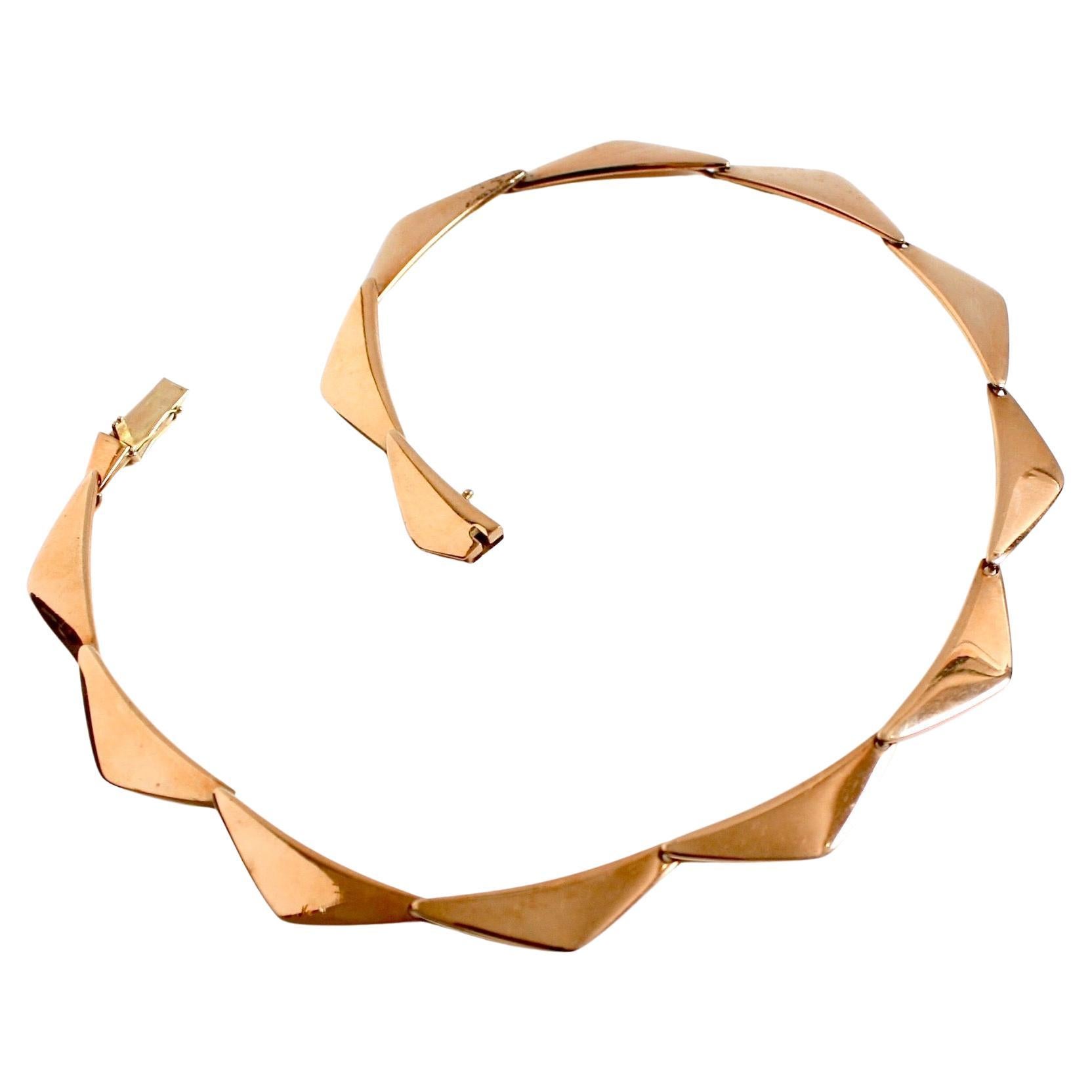 Hans Hansen 14 Karat Gold Peak Necklace Designed by Bent Gabrielsen For Sale