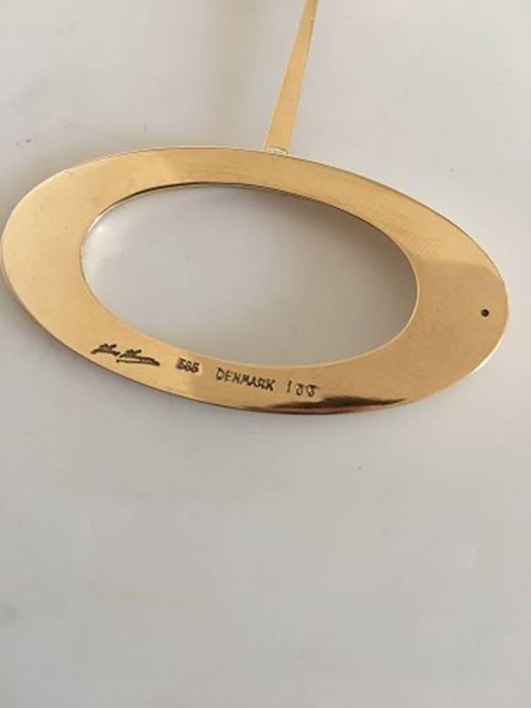 Modern Hans Hansen 14 Karat Gold Pendant No 103 in 14 Karat Chain ‘Not by Hans Hansen’ For Sale