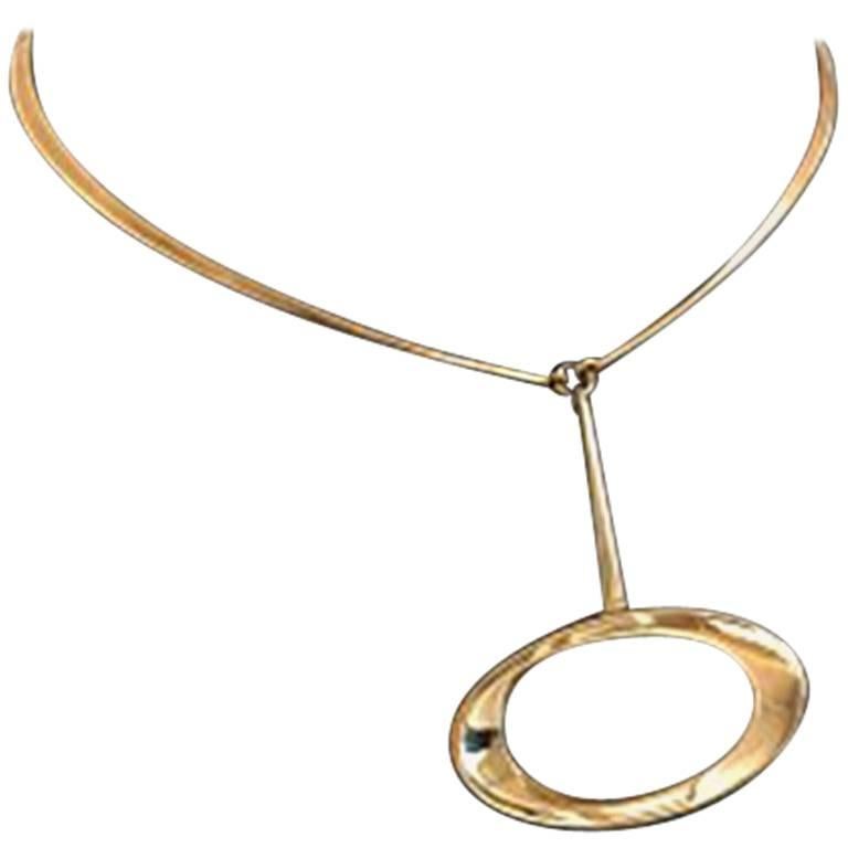 Hans Hansen 14 Karat Gold Pendant No 103 in 14 Karat Chain ‘Not by Hans Hansen’ For Sale