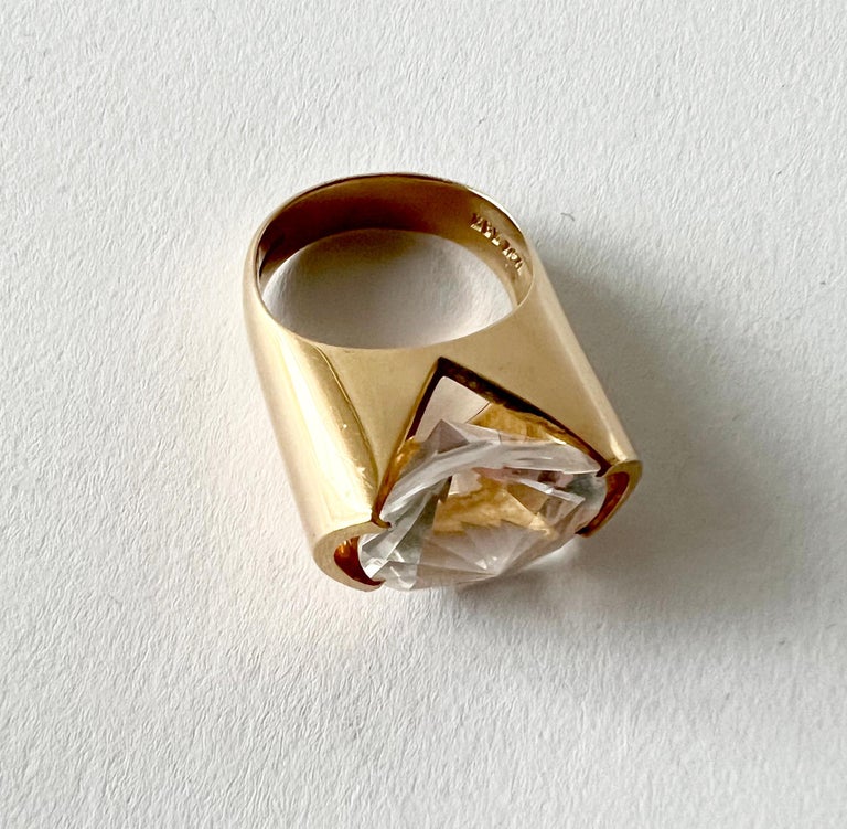 Round Cut Hans Hansen 14k Gold Faceted Crystal Engagement Wedding Ring