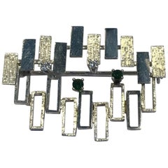 Hans Hansen 18 Karat White Gold Brooch with Tourmaline and Diamond
