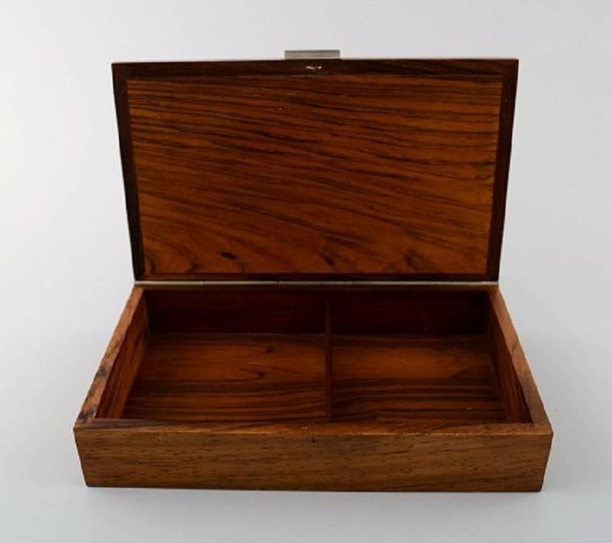 Danish Hans Hansen, Casket or Box in Rosewood Inlaid with Silver, Mid-20th Century