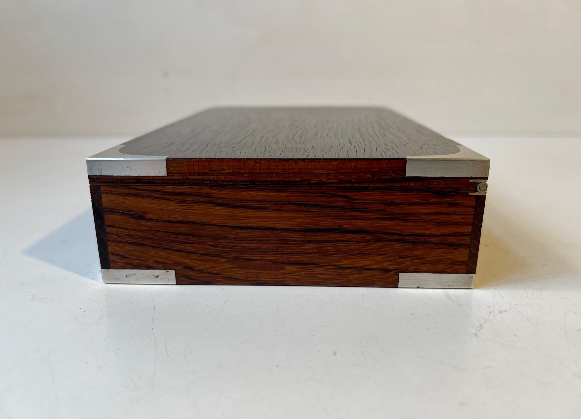 Mid-Century Modern Hans Hansen Danish Modern Cigar Box in Rosewood and Sterling Silver, 1950s For Sale