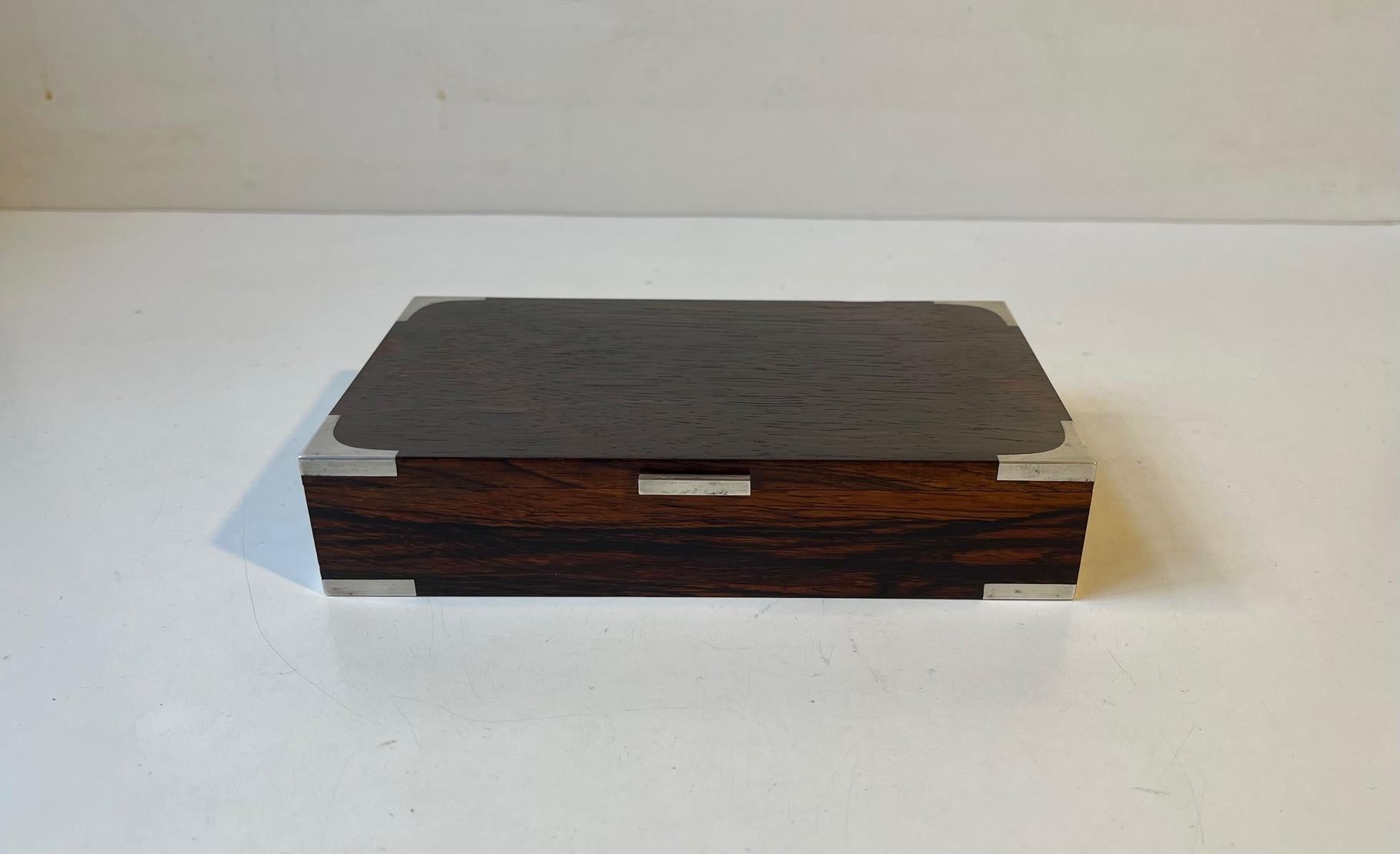 Mid-20th Century Hans Hansen Danish Modern Cigar Box in Rosewood and Sterling Silver, 1950s For Sale