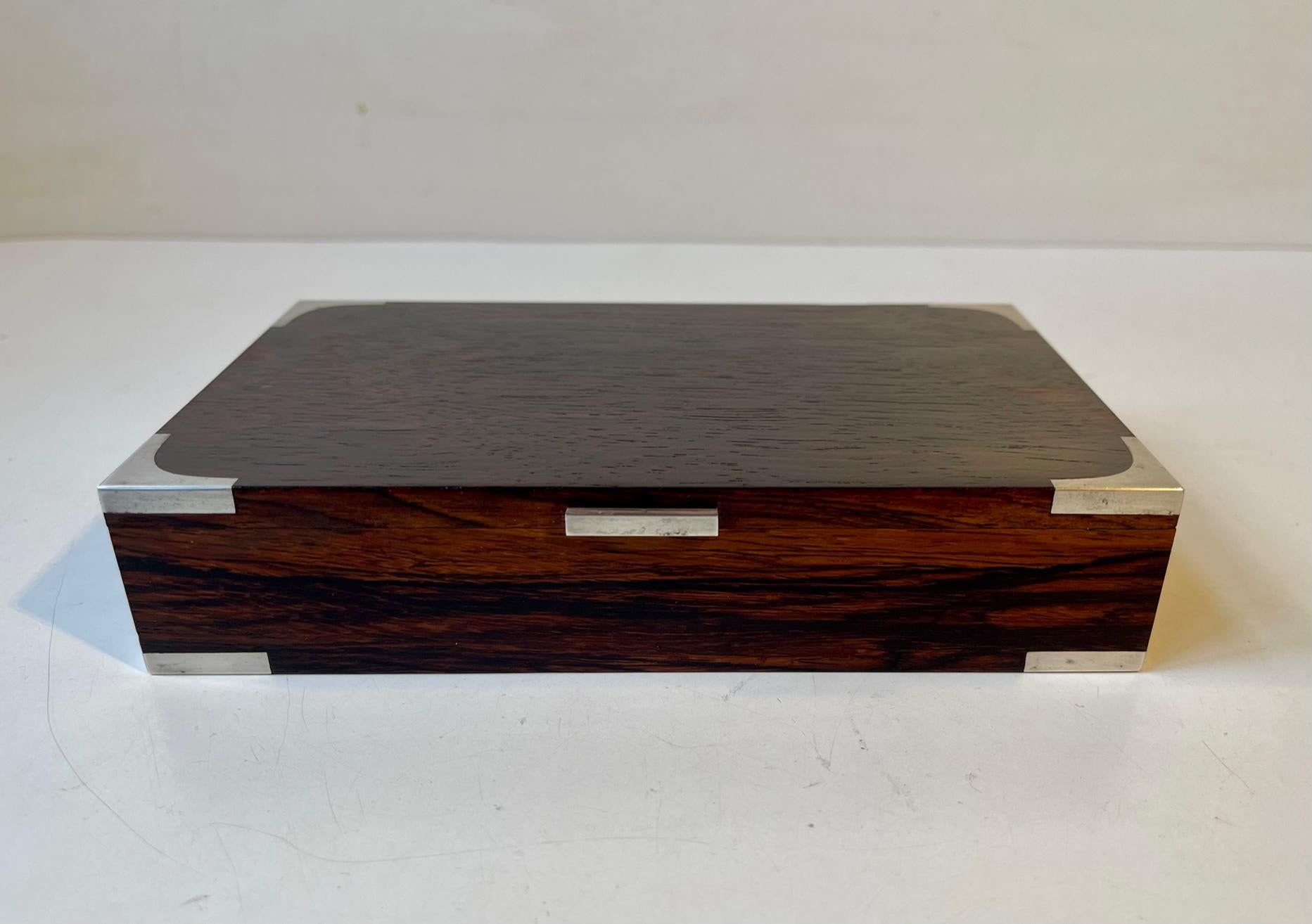 Hans Hansen Danish Modern Cigar Box in Rosewood and Sterling Silver, 1950s For Sale 1