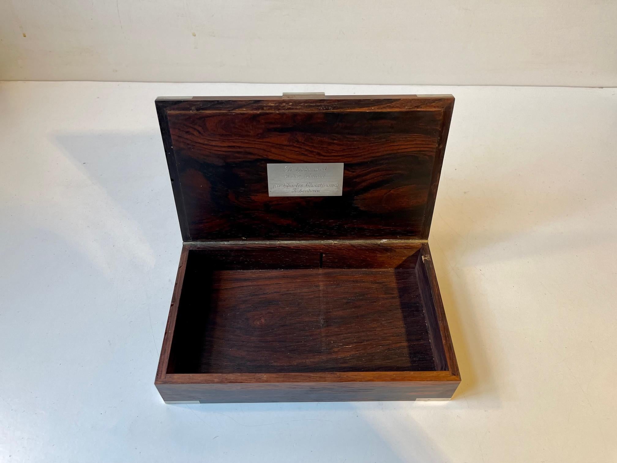 Hans Hansen Danish Modern Cigar Box in Rosewood and Sterling Silver, 1950s For Sale 2