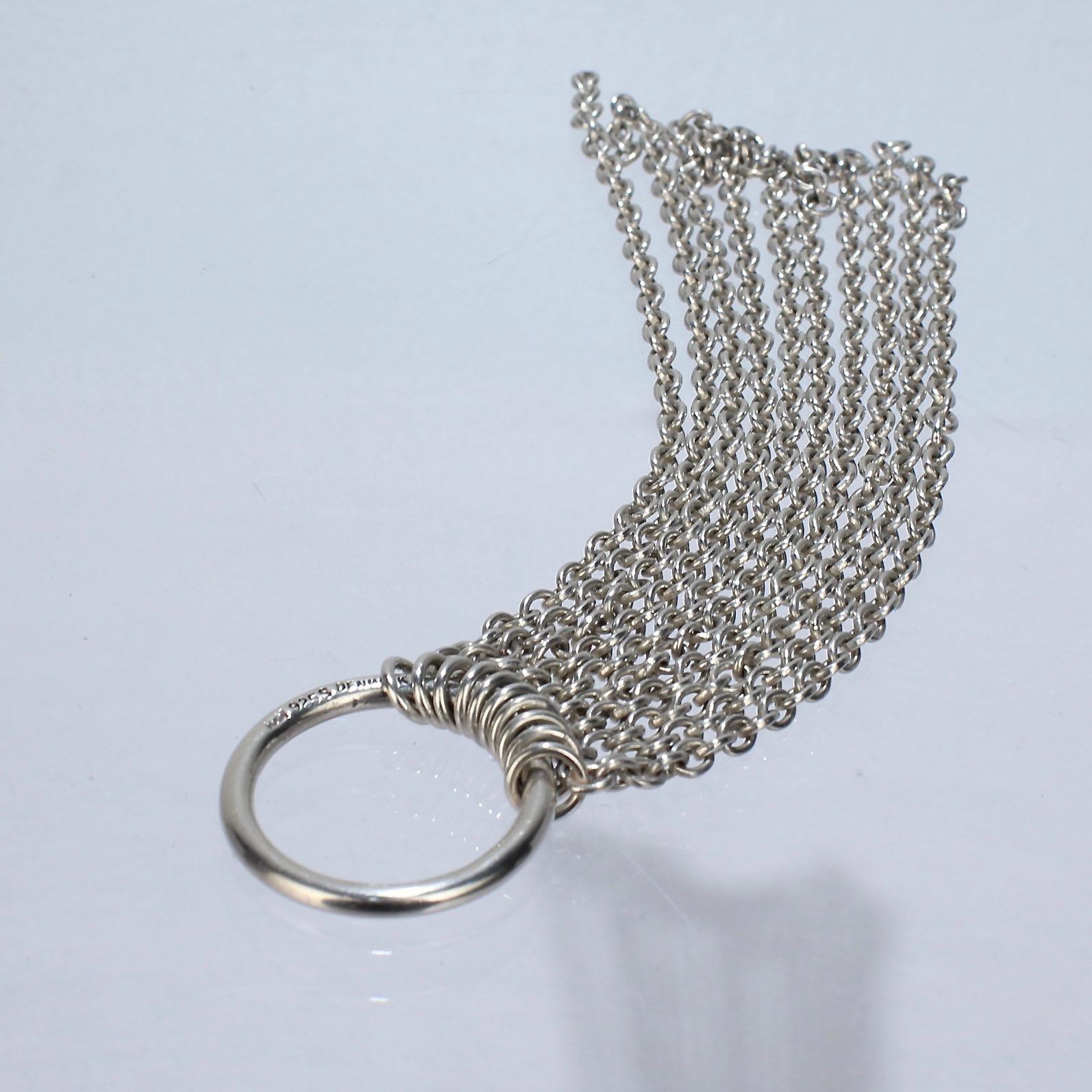 Hans Hansen Danish Modernist Sterling Silver Mesh Necklace Pendant For Sale 1