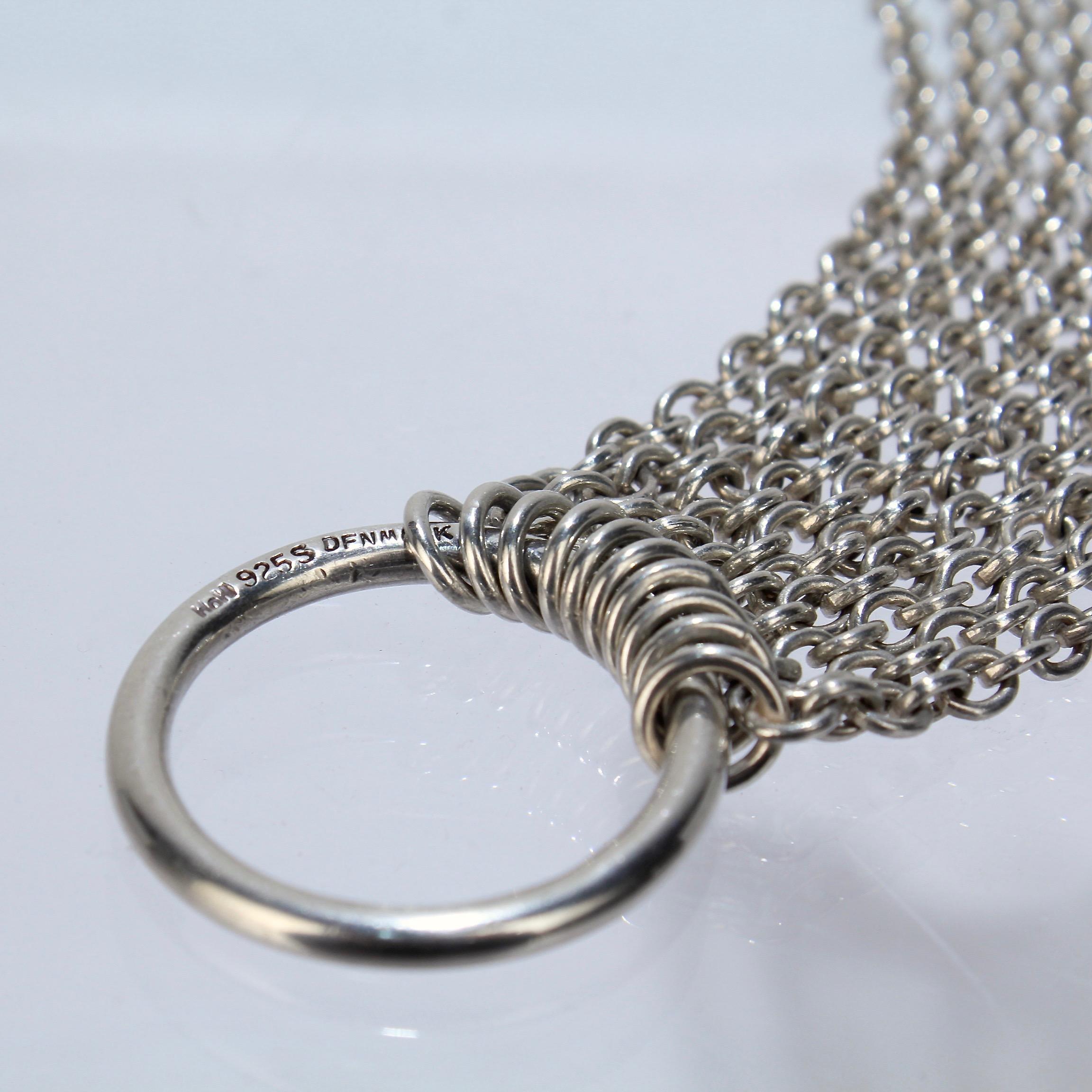 Hans Hansen Danish Modernist Sterling Silver Mesh Necklace Pendant For Sale 2