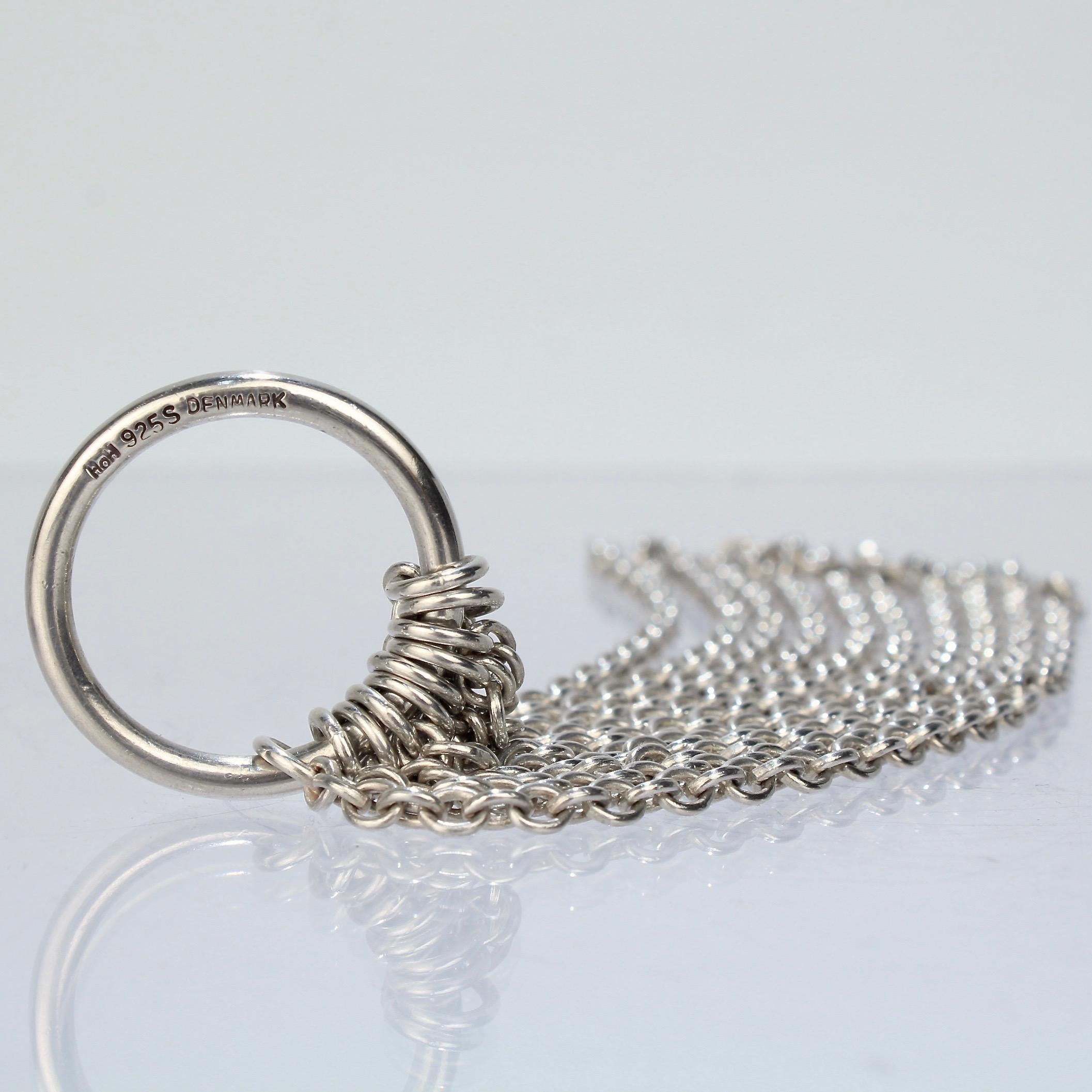 Hans Hansen Danish Modernist Sterling Silver Mesh Necklace Pendant For Sale 3