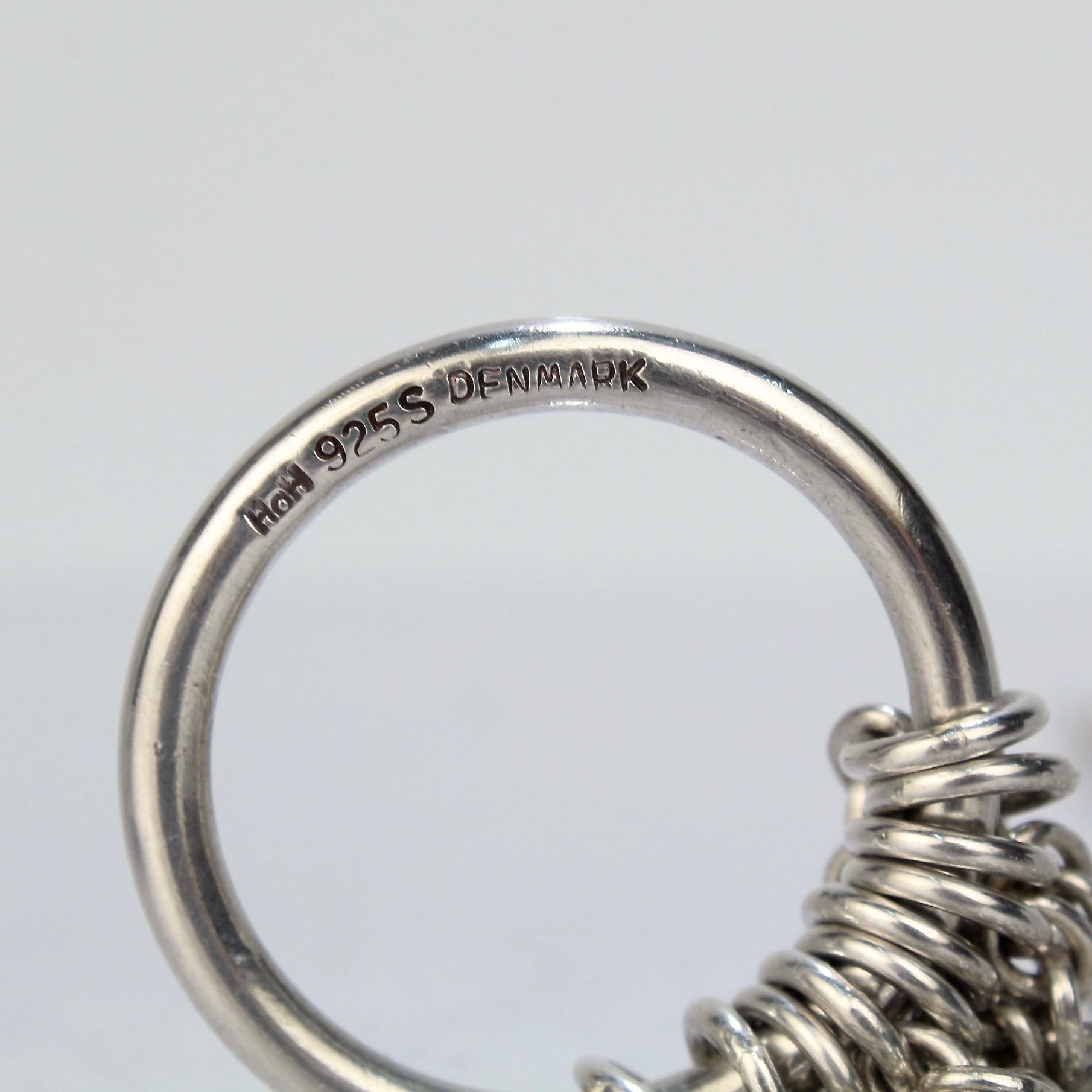 Hans Hansen Danish Modernist Sterling Silver Mesh Necklace Pendant For Sale 4