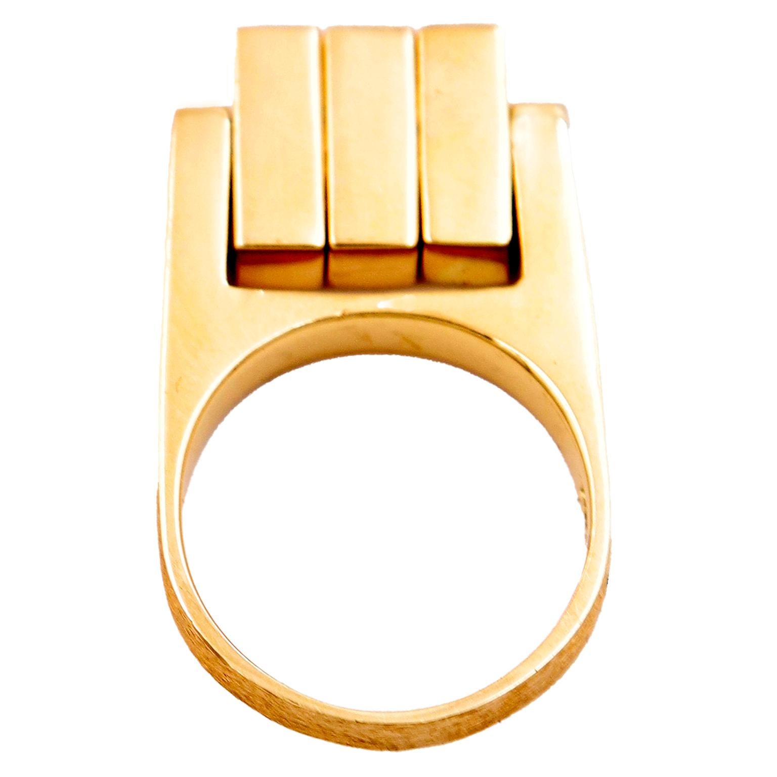 Hans Hansen Dänemark 1970er Jahre Modernist 14k Gold Kinetic Movable Parts Ring im Zustand „Hervorragend“ in Portland, OR