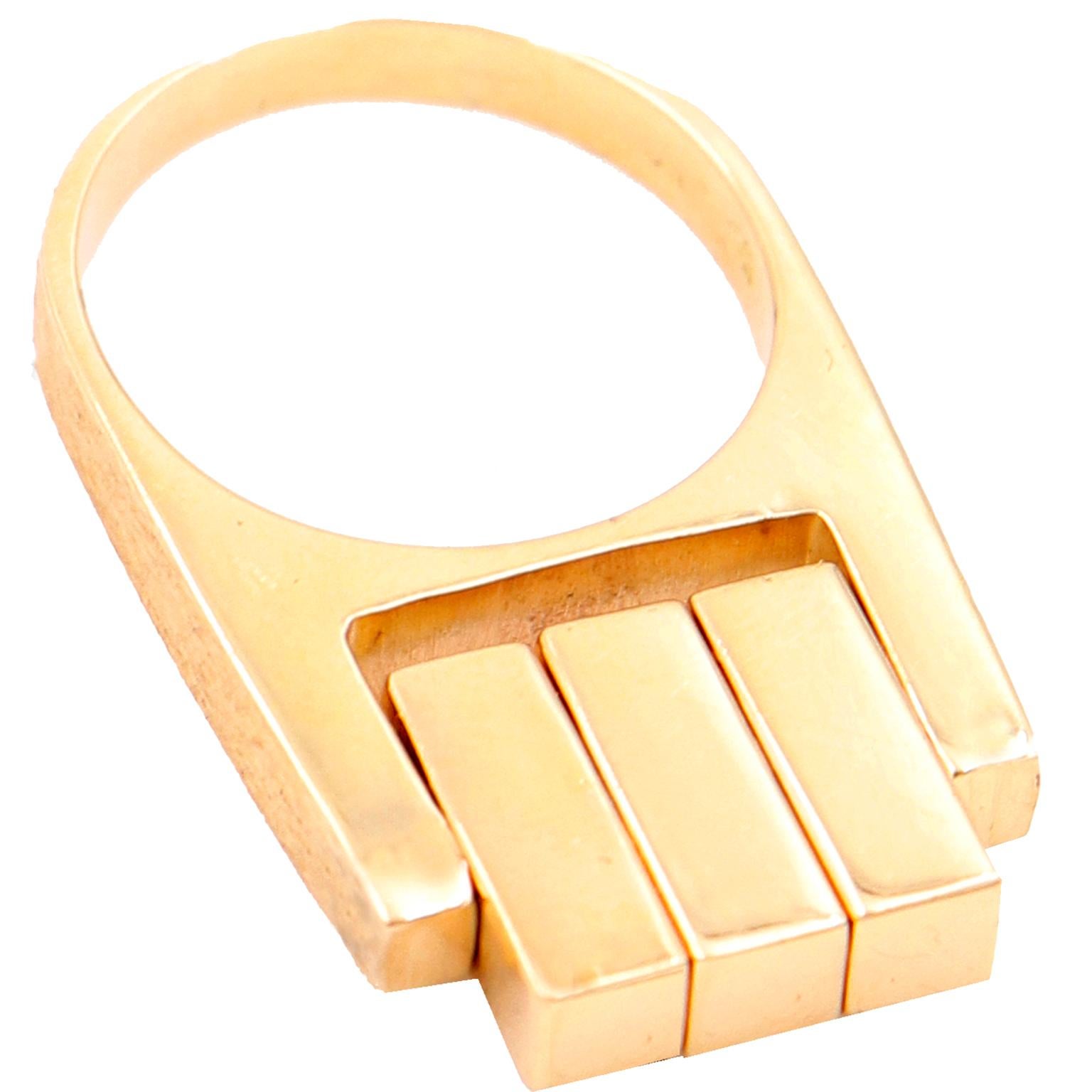 Hans Hansen Dänemark 1970er Jahre Modernist 14k Gold Kinetic Movable Parts Ring 1