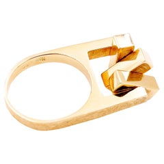 Hans Hansen Denmark 1970s Modernist 14k Gold Kinetic Movable Parts Ring