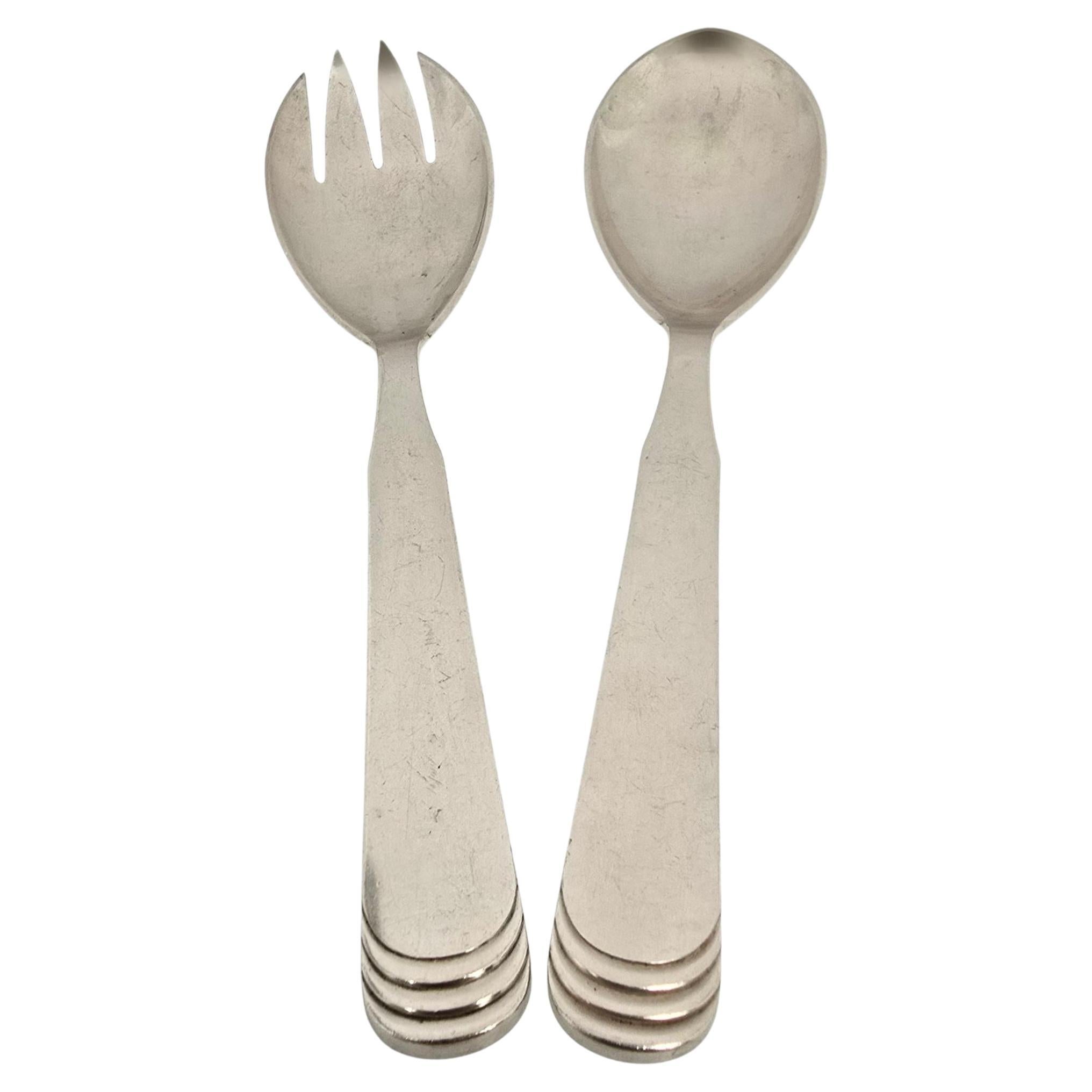 Set de service fourchette et cuillère à salade en argent Sterling Denmark #23227 en vente