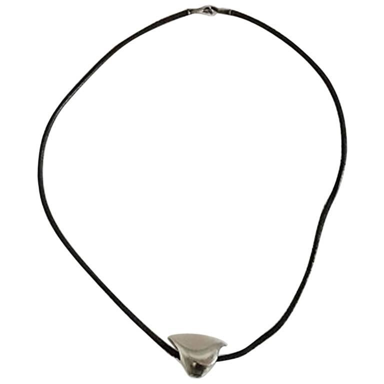 Hans Hansen Leather Necklace with Sterling Silver Pendant Shaped as a ...