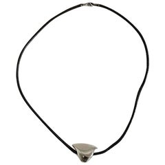 Hans Hansen Leather Necklace with Sterling Silver Pendant Shaped as a Dove/Bird