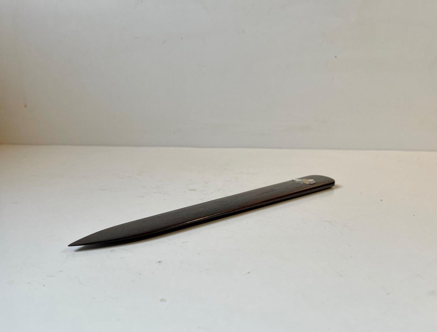 Hans Hansen Rosewood Letter Opener with Silver Bee, 1950s In Good Condition For Sale In Esbjerg, DK
