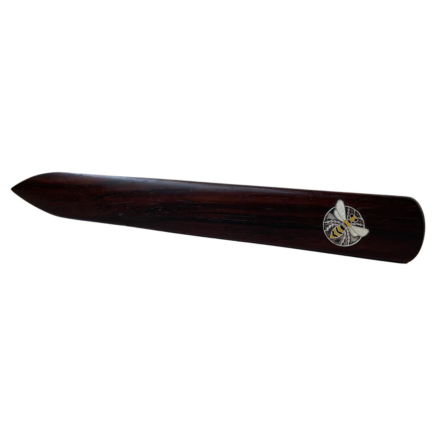 Hans Hansen Rosewood Letter Opener with Silver Bee, 1950s For Sale