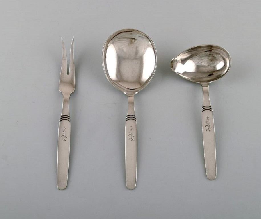 Danish Hans Hansen Silver Cutlery Number 16, Complete Art Deco Dinner Service For Sale