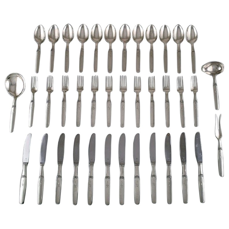 Hans Hansen Silver Cutlery Number 16, Complete Art Deco Dinner Service