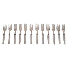 Vintage Hans Hansen Silver Cutlery Number 16, Twelve Art Deco Pastry Forks in Silver