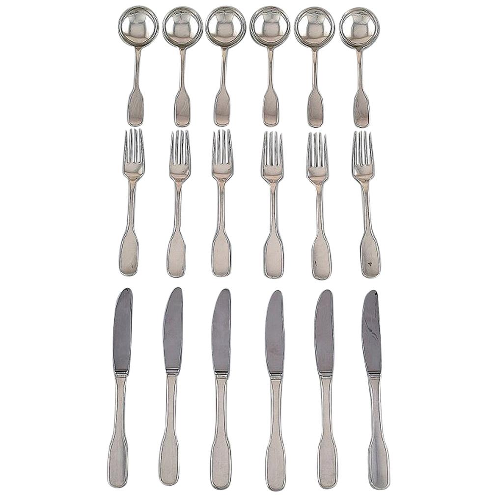 Hans Hansen Silver Cutlery Susanne in Sterling Silver, Complete Lunch Service For Sale