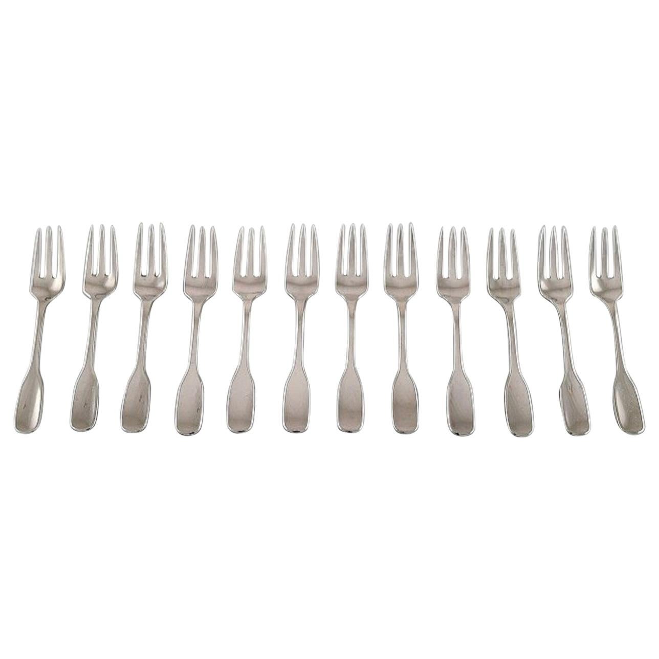 Hans Hansen Silver Cutlery, Twelve "Susanne" Cake Forks in Sterling Silver