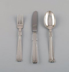 Hans Hansen Silverware No. 7, Art Deco Lunch Service in Silver for 10 People