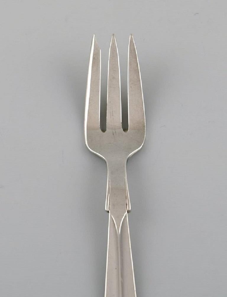 Danish Hans Hansen Silverware No. 7, Eight Art Deco Silver 830 Pastry Forks, 1930s For Sale