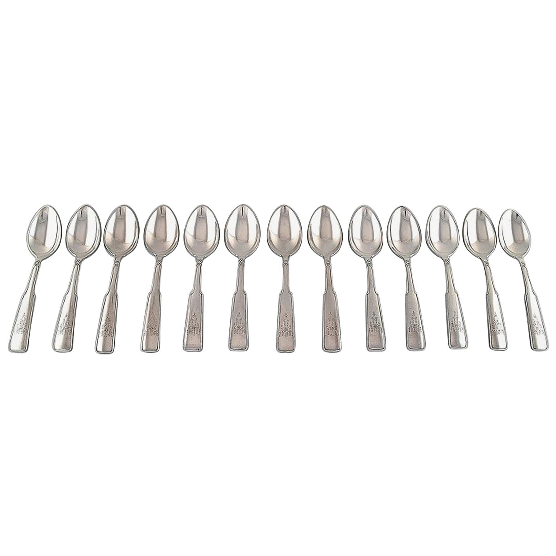 Hans Hansen Silverware Number 2, 13 Dessert Spoons in All Silver For Sale