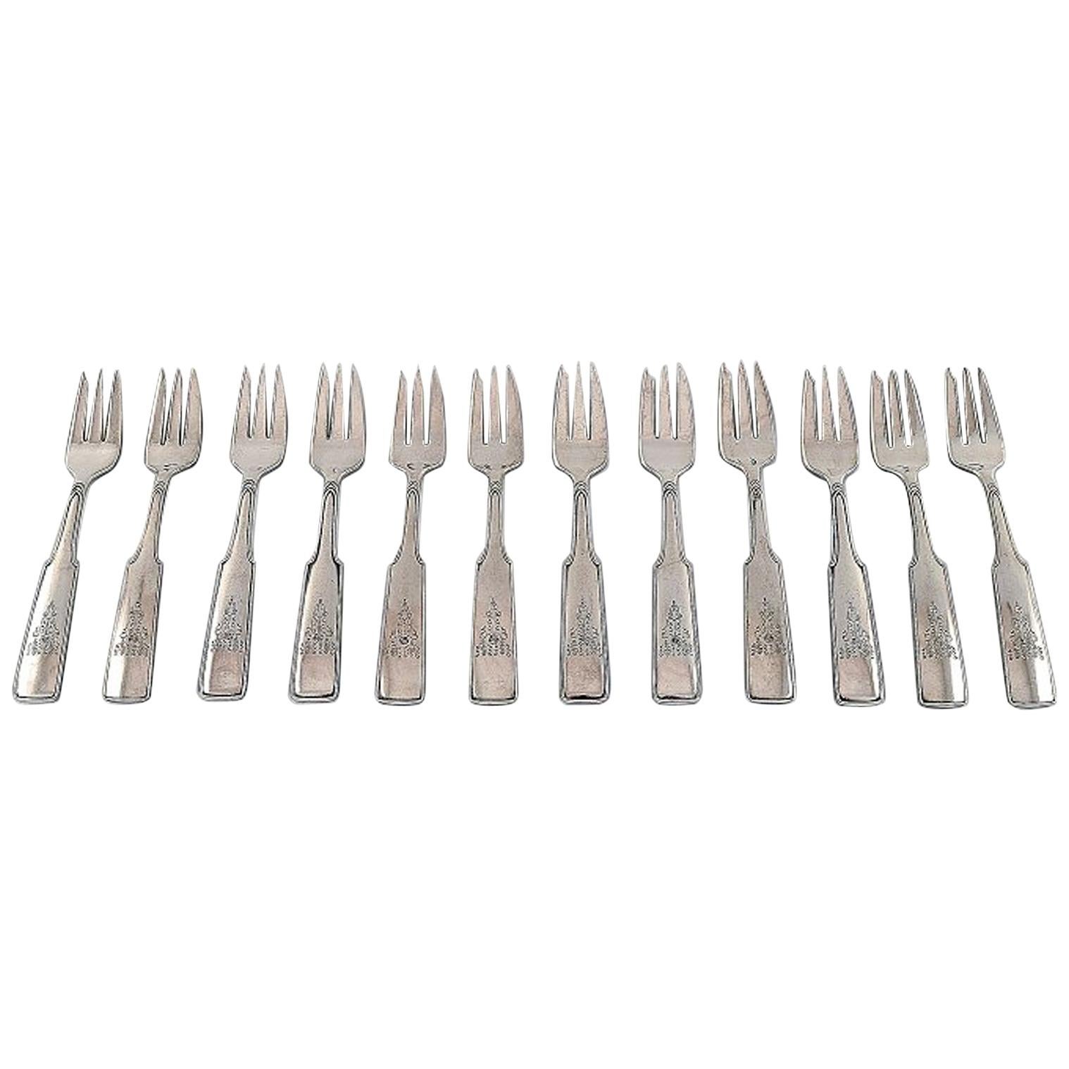 Argenteria Hans Hansen Numero 2, Set di 12 forchette da pasticceria in A. Silver