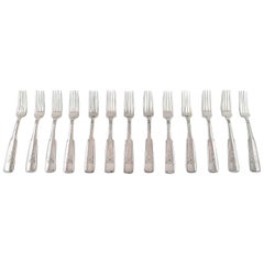 Hans Hansen Silverware Number 2, Set of 13 Lunch Forks in All Silver