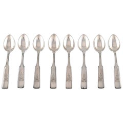 Vintage Hans Hansen Silverware Number 2, Set of 8 Coffee Spoons in All Silver, 1937