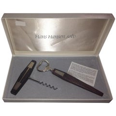 Hans Hansen Sterling Silver and Wood Bottle Opener and Corkscrew