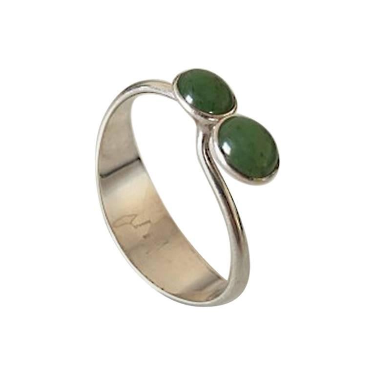 Hans Hansen Sterling Silver Bracelet with Green Stones For Sale