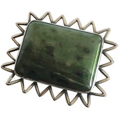 Hans Hansen Sterling Silver Brooch with Green Toned Stone