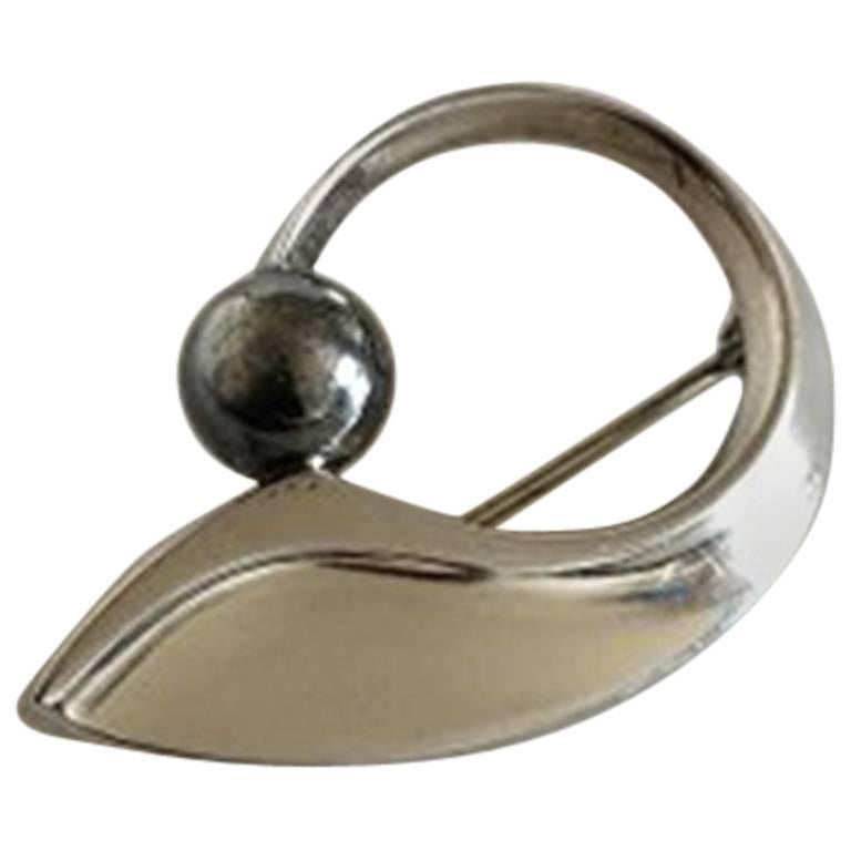 Hans Hansen Sterling Silver Brooch with Oxidized Silver Stone No 109