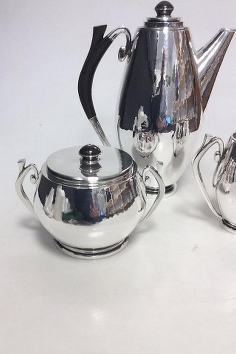 Art Deco Hans Hansen Sterling Silver Coffee set with Coffee pot, creamer and sugar For Sale