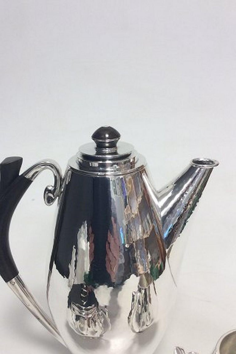 Danish Hans Hansen Sterling Silver Coffee set with Coffee pot, creamer and sugar For Sale